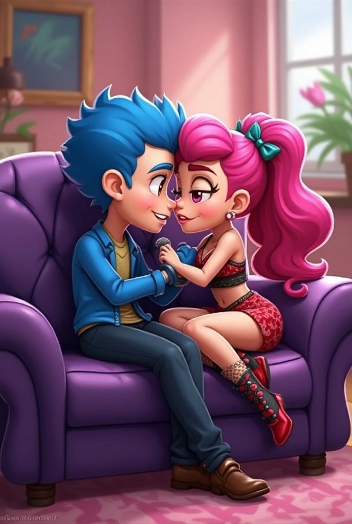 ((masterpiece,best quality)), Draculaura_MH, pink top, black hair, pink hair, multicolored hair, pointy ears, pink knee boots, solo, smiling, r1ge, focus on ass!!!!!!!!, extremely detailed ass, focus on ass, sweaty ass, pink crop top, blushing, sweaty blushy face. ass focus, seductive eyes, vampire fang teeth boy is kneeling before her ass sniffing it and caressing her ass cheeks, boys hands is on her ass and he is sniffing her ass crack, Draculaura_MH hand is on the boys head petting his head, boy is worshipping Draculaura_MH ass