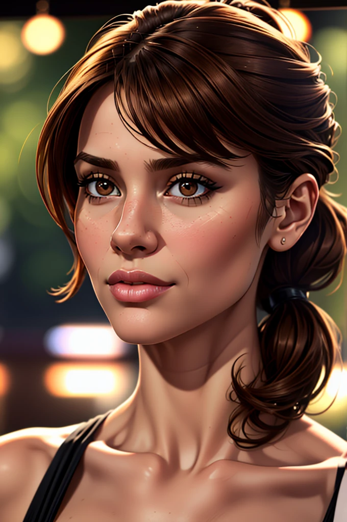 a beautiful young woman, 1girl, brown hair, ponytail with bangs, brown eyes, cute face, perfect body, erotic clothing, attractive, hot, sexy, Starbucks coffee shop, simple, soft, kind, caring, calm, (best quality,4k,8k,highres,masterpiece:1.2),ultra-detailed,(realistic,photorealistic,photo-realistic:1.37),HDR,UHD,studio lighting,ultra-fine painting,sharp focus,physically-based rendering,extreme detail description,professional,vivid colors,bokeh,portrait