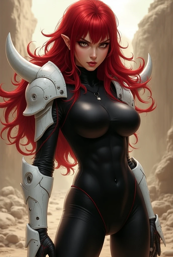 score_9, score_8_up, score_7_up,  (An Anthro furry wolf girl, golden blonde furry body, red hair, tail,  wolf snout, black nose, MaleniaDef, helmet, covered eyes, covered eyes, single mechanical arm, prosthesis), naked, nipples, , majestically walking, holding a golden curved sword, simple brown background, 
