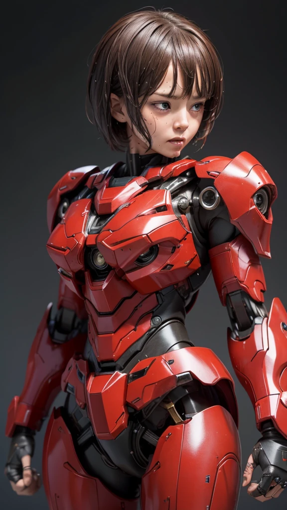 最  high quality非常に  Details,   Details,   high quality, 最  high quality,   kampala, 1080P,  hard disk , beautiful,(War Machine),( tight fit headgear),See the whole picture,beautifulサイボーグ女性, redmecha cyborg  girl holding a robot head with both hands,BATTLE MODE,Mecha Body Girl　8k red body armor 　  girl　Sweaty face　Droopy eyes　  short hair 　 　  boyish  　Steam coming out of my head　  Her Hair Is Wet With Sweat  　Brown Hair,   steam is coming out of the mouth   　   no exposed skin under her face  　(bare hands)   back view 　(( Drenched )) (Does not show skin other than the face)