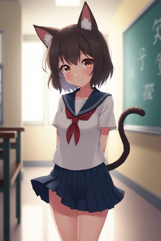 best quality high resolution classroom spoken heart girl 14years old pale skin black hair short hair ponytail straight hair straight hair orgasm ahegao long tongue medium breasts small nipples cat ears cat tails miniskirt standing on one leg vaginal,sex cum in pussy sweat steam girl trembling with sexual climax (sex)