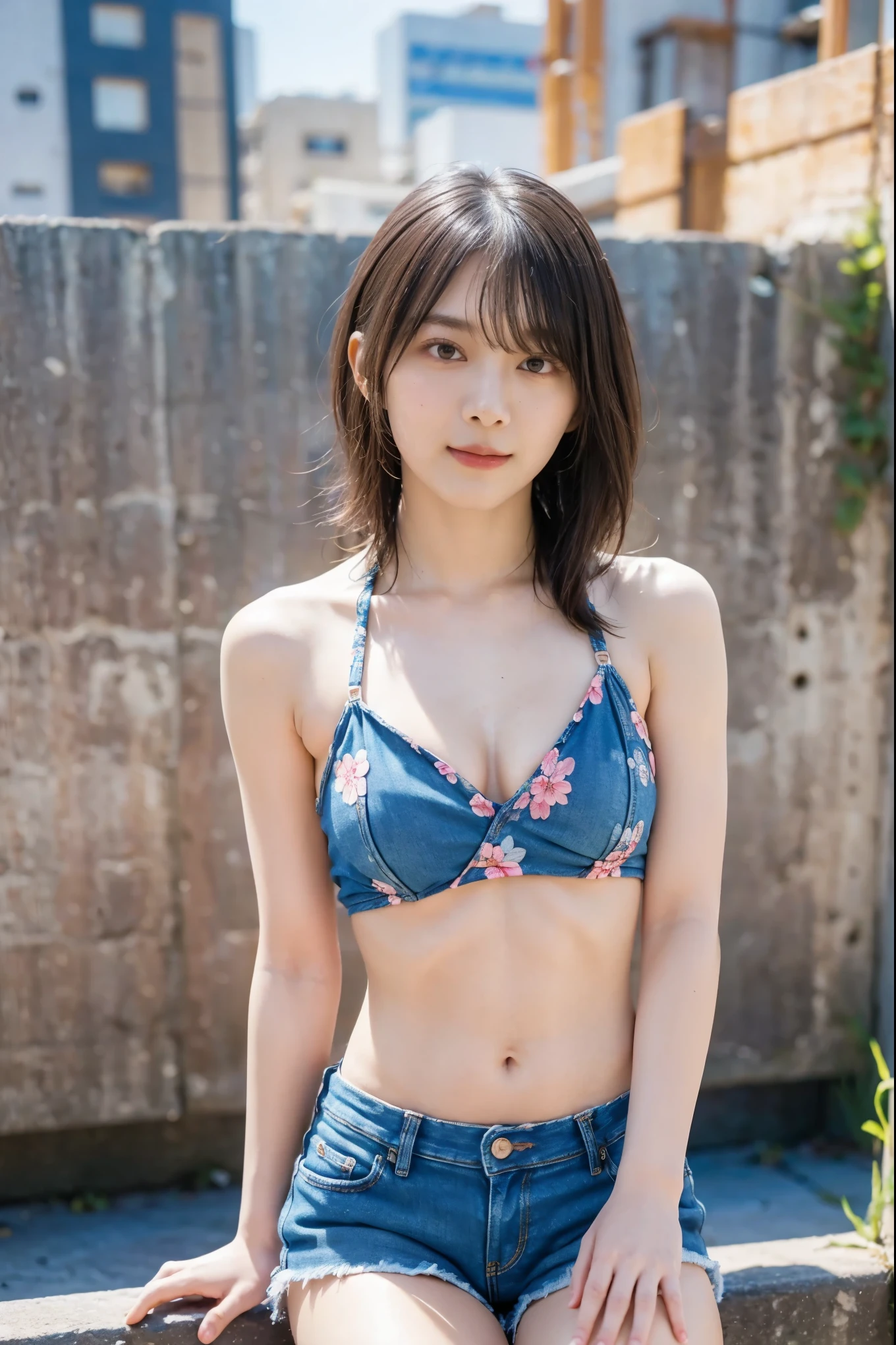 Young adorable Japan face, Young cute Japan face, Japan girl with short hair,Silvery hair, beautiful young japanese woman,sixteen years old,hight resolution,A hyper-realistic,ultra-detailliert,hightquality,Nogizaka Idol System,swim wears,selfee、medium chest
