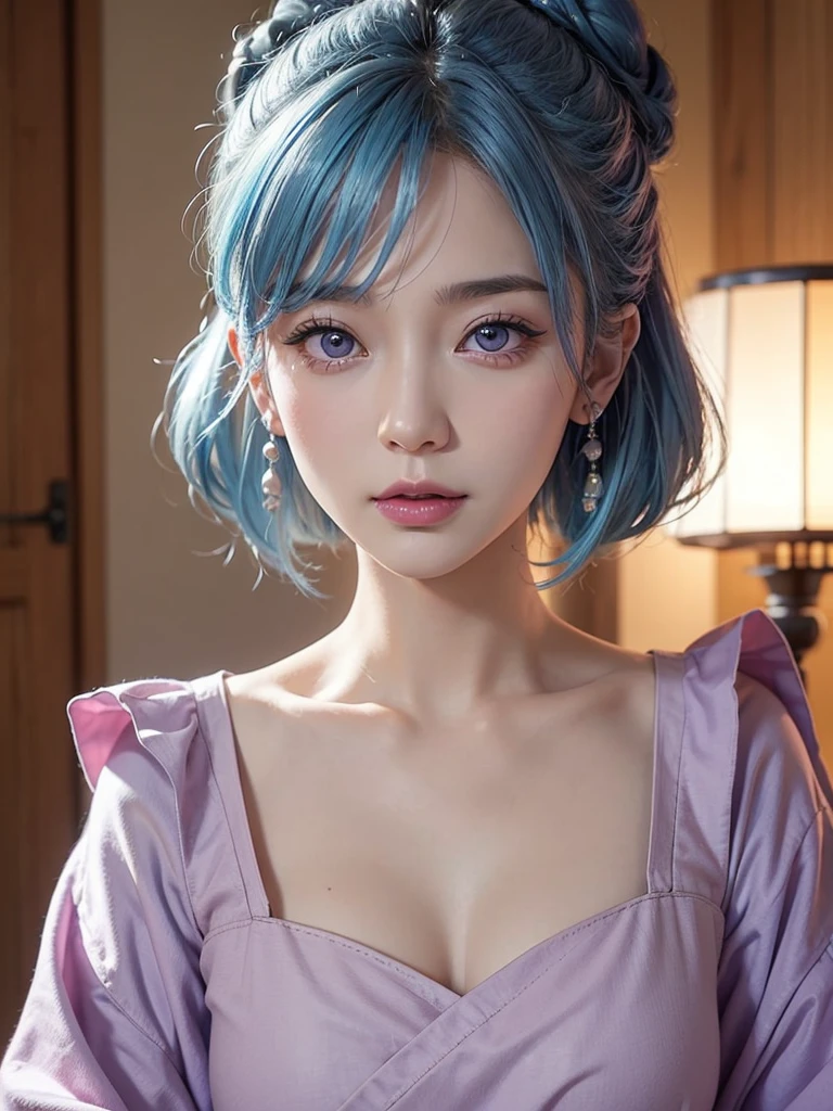 highly detailed, 8K, masterpiece, One girl, Blue Pink_hair, nude, 笑face, (perfection_face), bound, close, Bondage, upon_return, Brilliant, Complex, Dramatic lighting, 4K, detailed_returnground, Caustics, full_body,