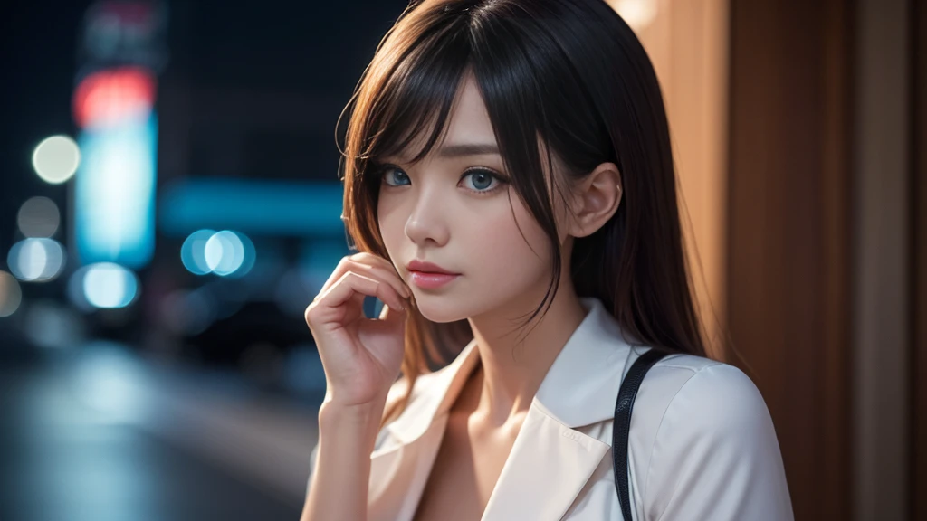 (masterpiece, best quality , 8k), mature woman, fashion perfection , upper body, frontal, A faint smile, city night view , finely drawn , Realistic, ultra high definition, 3D image, ultra high definition, smooth skin , Wearing a very detailed , High quality, high details, high res, Out of Focus Background , Standup, Blue eyes, Solo, female,celeb fashion,celeb, cowboy shot , Emotional Feeling Photo , Put your hand in your pocket,masterpiece, high res, Top Quality, Detail, ultra high definition,Korean style beauty,colorful fashion 