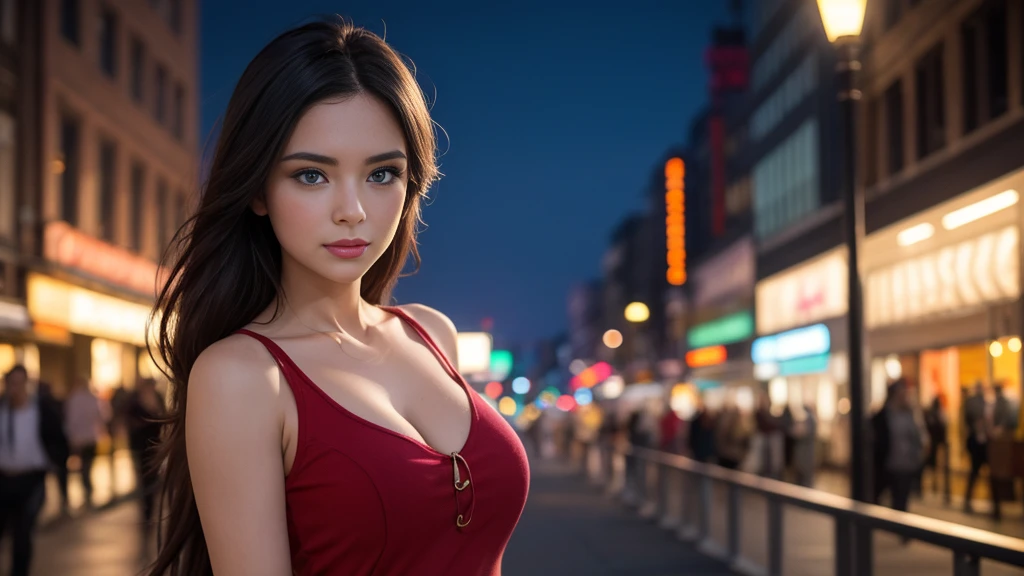 (masterpiece, best quality , 8k), mature woman, fashion perfection , upper body, frontal, A faint smile, city night view , finely drawn , Realistic, ultra high definition, 3D image, ultra high definition, smooth skin , Wearing a very detailed , High quality, high details, high res, Out of Focus Background , Standup, Blue eyes, Solo, female,celeb fashion,celeb, cowboy shot , Emotional Feeling Photo , Put your hand in your pocket,masterpiece, high res, Top Quality, Detail, ultra high definition, European style beauty, heavenly beauty, superior expression 