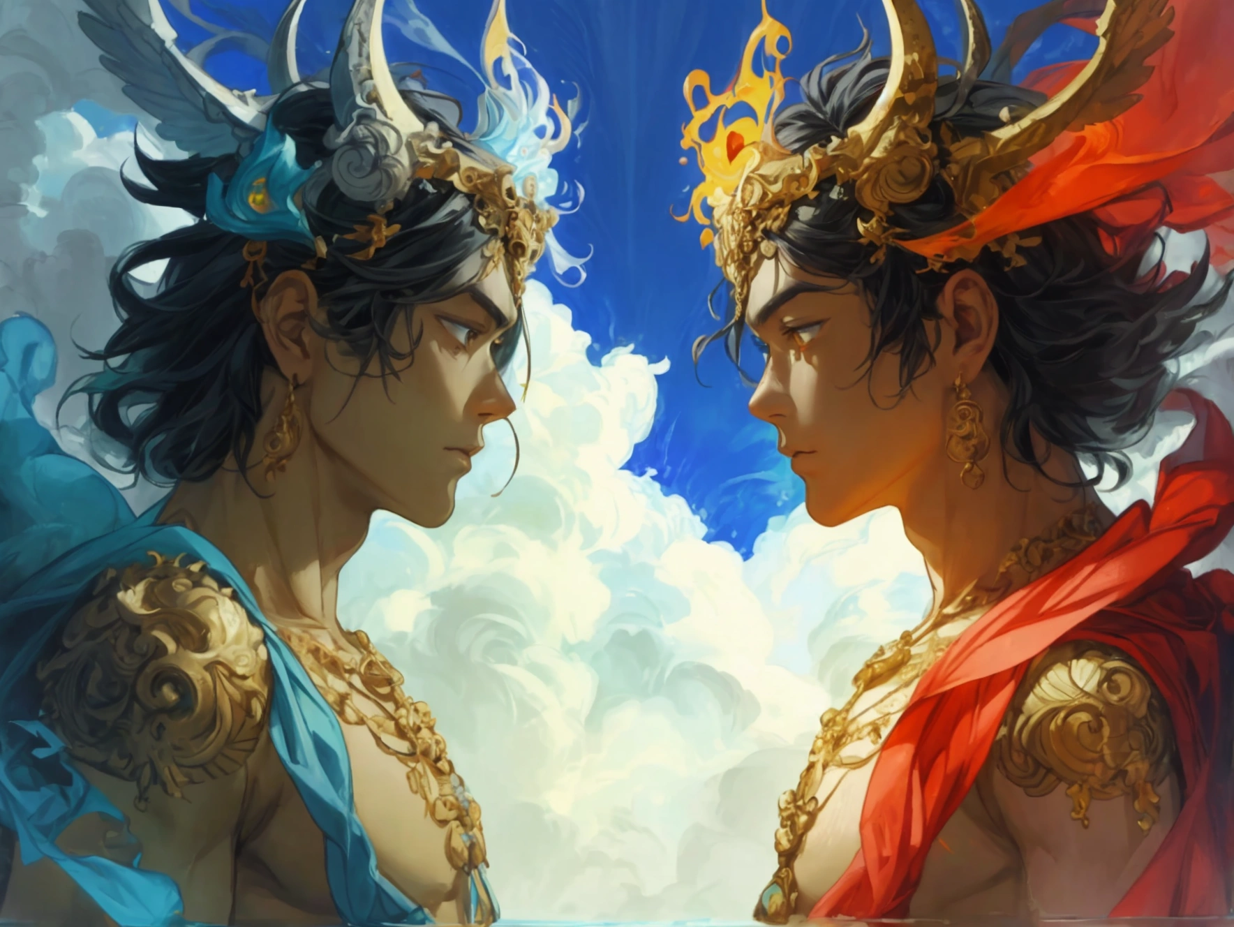 Gods of various ethnicities, in perspective that points to the sky