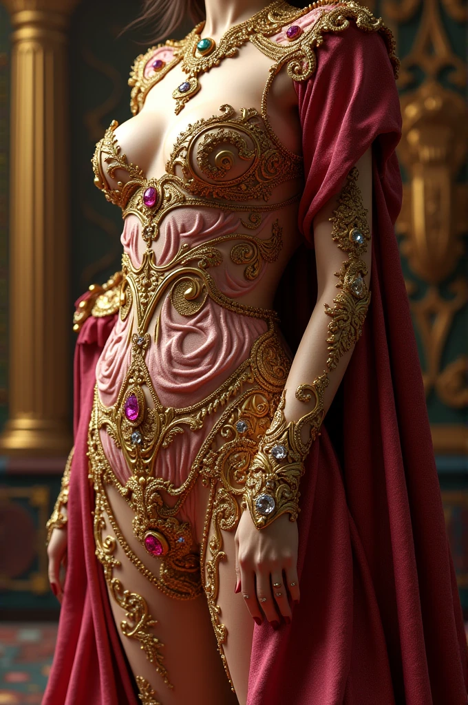 igirl,全身照,Halskette,Schmuck,Brustkette,shortened shoulders,Mit Ketten bedeckte Truhe,Body chain,Edelsteine,, best quality,Meisterwerk,(Realistisch fotografieren),Emilia clarke