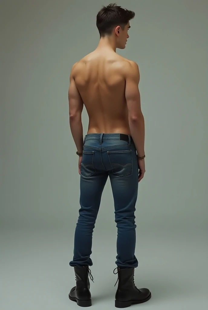 Arad man posing for photo in jeans and white shirt, full extremely slim body, thin young male, anorexic figure, Skinny Caucasian youth, Skinny Caucasus man, Slender body, visible stomach, ( ( ( Wearing jeans ) ) ), photorealistic full body, Unbelievably thin, Full body picture, fit pic, distorted pose
