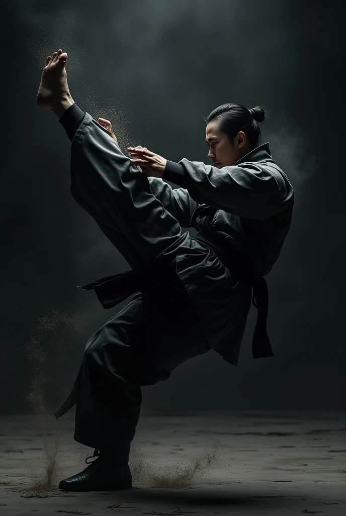 edblstyle, man performing a jump kick, highly detailed, black background, in motion, dramatic light,
<lora:Enter_Dragon_v2:0.8>