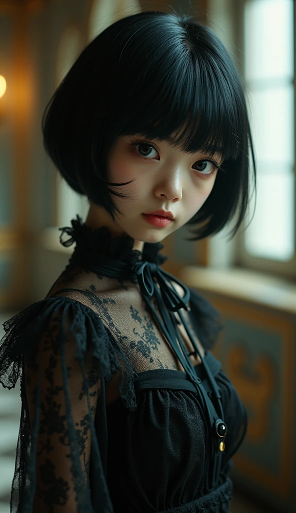 black hair, hair bobbles, Best quality sister next door, Pure, youthfulness, adolable, coquetry, Surrealism, drop shadow, anaglyph, stereogram, tachi-e, pov, atmospheric perspective, high detail, 8k, super detail, ccurate, highres, best quality, award winning, super detail, textured skin, anatomically correct, ccurate, masterpiece, 1080P