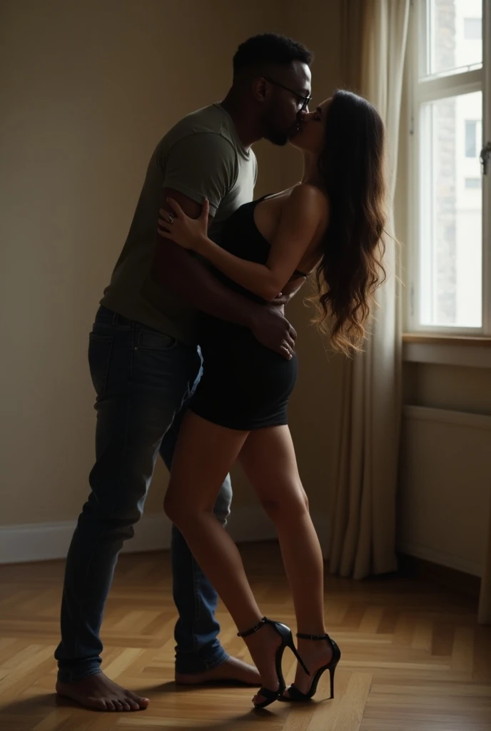 NSFW, kneeling in front of a big man , (((1 girl and 1 men, couple, having sex))), (a man standing in front of a kneeling woman sucking his penis), (girl kneeling in front of a man:1.3), (woman sucking his penis), (1 girl: very cute 28 year old girl, (semi-long wavy brown hair, bangss), medium breasts with cleavage, (see through the thighs), (Stockings), (lingerie submissa), (1 girl: flushed and naughty nose, eyeballs), (1 men: a handsome man holding her head, standing in front of her, Holding her neck), Thrown diagonally forward,