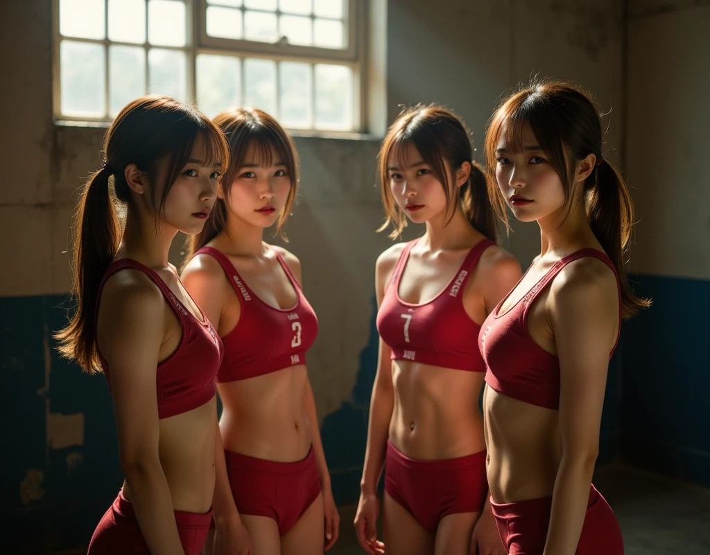 card game,vulgar,Large number of 12-year-old student short hair girl,very young body,disproportionate breasts,group shot,catfight boxer,mini Boxing outfit,covered nipples,covered pubic hair, under boob,(((cameltoe))),dripping with lotion,short hair,seductive grin smug,sex friend ,evening,Real light,catfight venue,crowd
