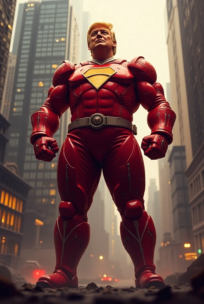 a man wearing a red costume,. Red helmet highly detailed, dynamic pose, high quality, photorealistic, intricate costume design. Detail costume. Honeycomb design, musculature, strong lighting,lizard hero cinematic angle, dramatic shadows, vibrant colors, comic book style. Circle logo on chest." C" logo on chest.. glowing eyes yellow."