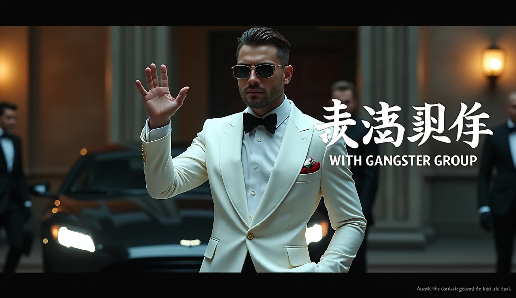 photography, a middle-aged Japanese grandfather, with white hair and beard, wearing a black formal suit, with black glasses, sitting while lighting a cigar and smoke in his mouth, surrounded by women