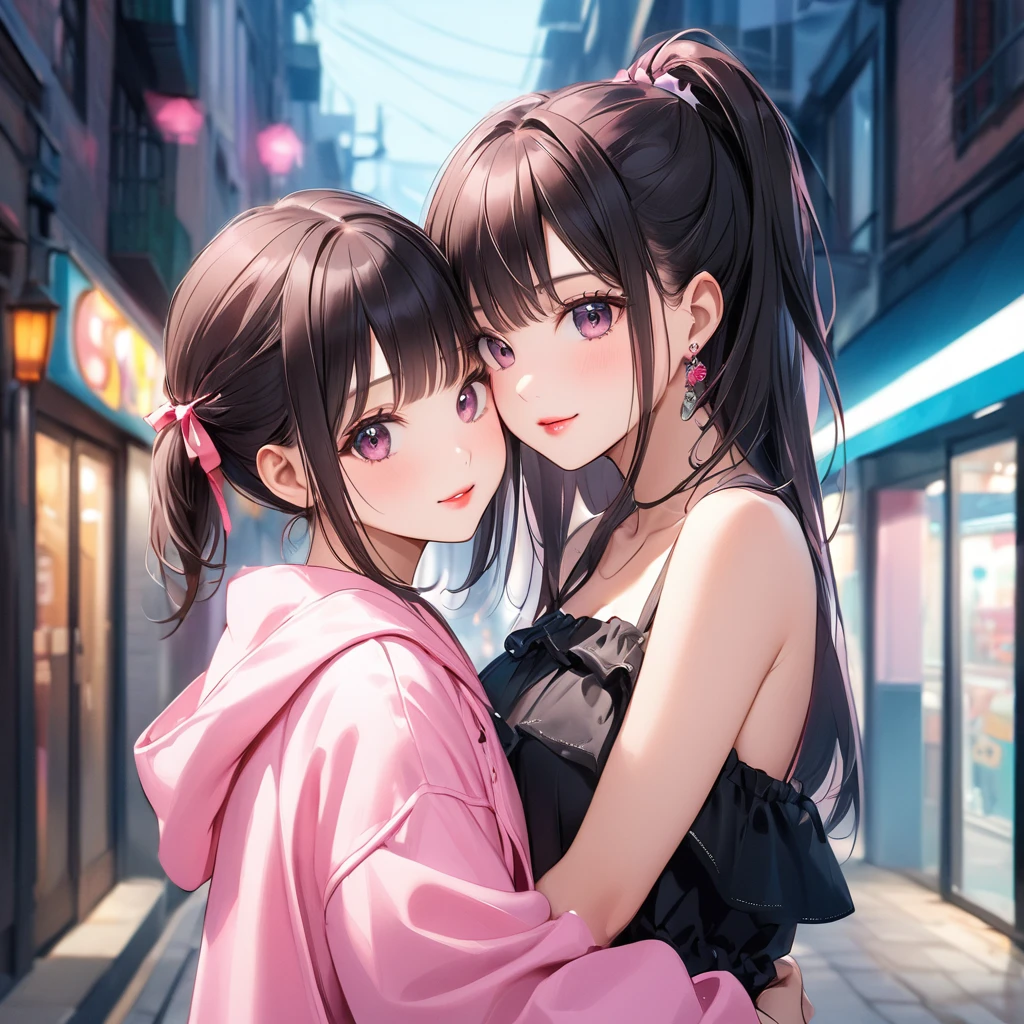 (anime style, two girls:1.2, friends:1.2, black hair:1.2) celebrating birthday