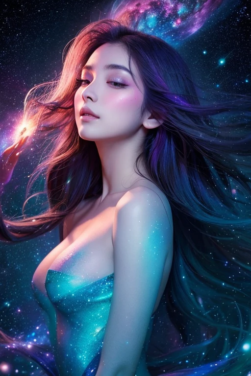 (detailed, sharp details:1.3),(masterpiece:1.3), 1girl, innocent expression, divine armor, multitude of color, colors being sucked into vortex in middle, girl holding vortex, ascension, godly atmosphere, paint splattered around, (central vortex:1.4), (floating particles:1.3), subsurface scattering, skin texture, blush
