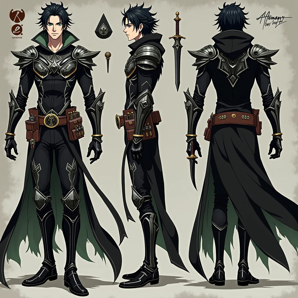 Sketch,male elf,strong,defined,yellow eyes,vagabong sleeve style