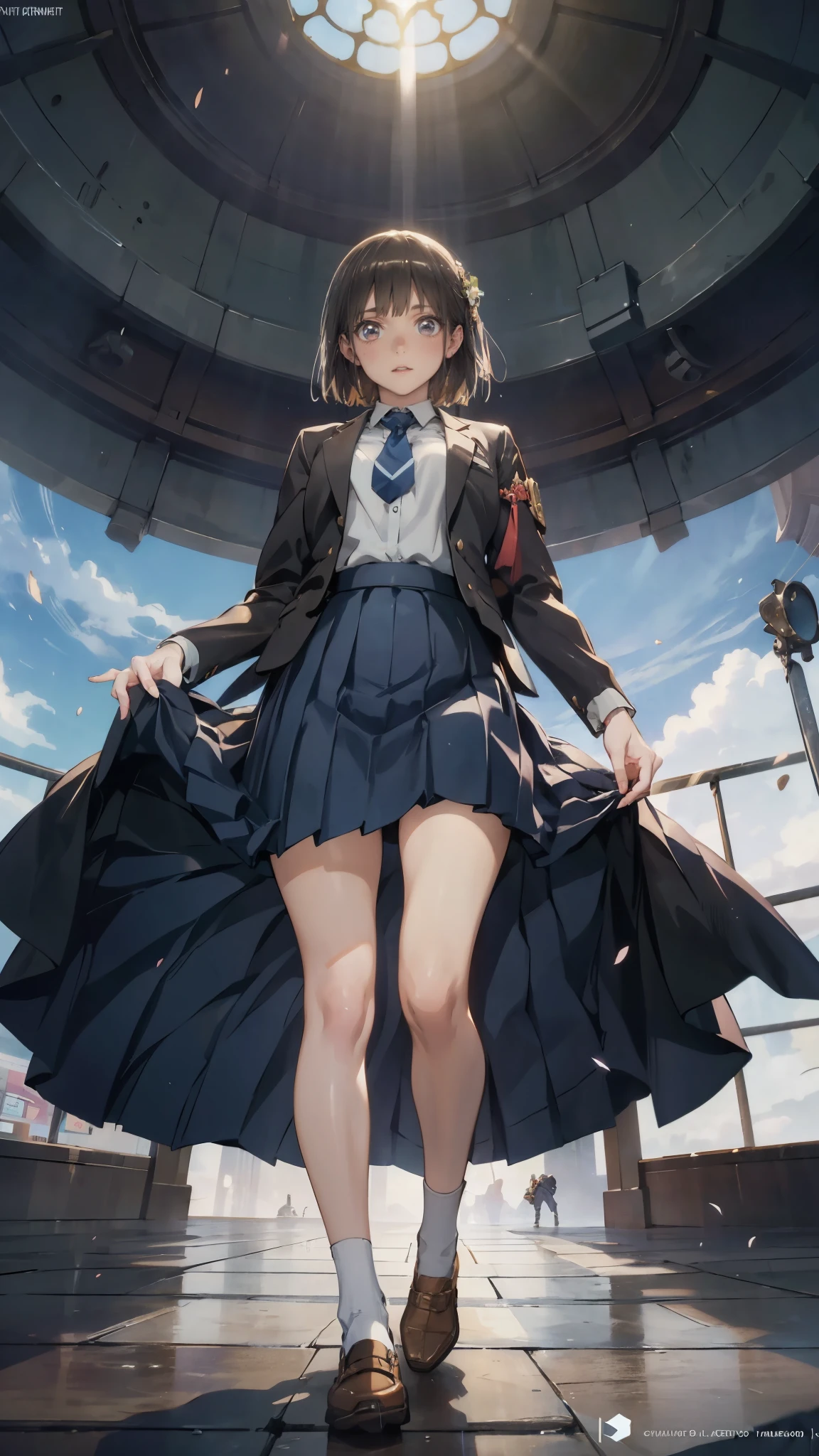 anime - style illustration of a woman in a  high school outfit, video game character, official character art, trending on cgstation, e-girl, e - girl, cushart krenz key art feminine, full body, female action anime girl, (from below:1.5), (skirt lift:1.5),