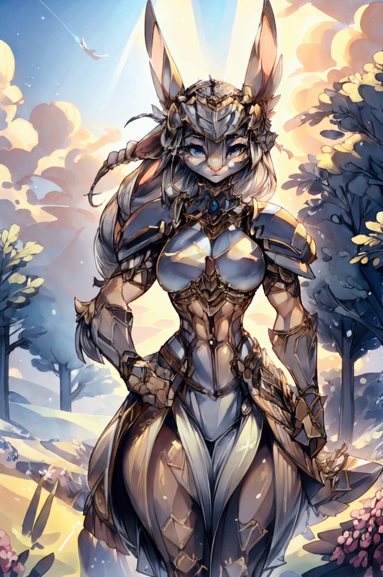 Anthropomorphic mouse, female, Valkyrie, knight armor, glaive, sexy, well-toned, abs, slim, best quality, masterpiece, 4k