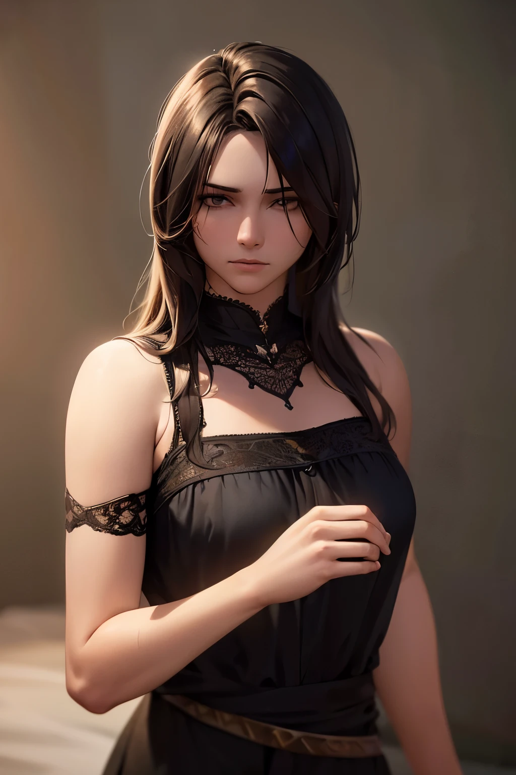 一个女孩Lying in bed，Wearing black suspender pajamas，Face up，Raise your legs slightly，Front view super detailed beautiful big breasted girl 16 years old. Ultra HD, 4K, 8K, Movie，whole body，Lying down，Long legs，Very big breasts，whole body捕捉，（（（Lying in bed））），（（（whole bodyLying in bed））），Black silk bed，Off-shoulder，Shoulder-length skirt，Lying in bed，Sleeping on the pillow，Lying down，Headrest pillows，（（（平Lying in bed））），whole body平Lying in bed，Fishnet