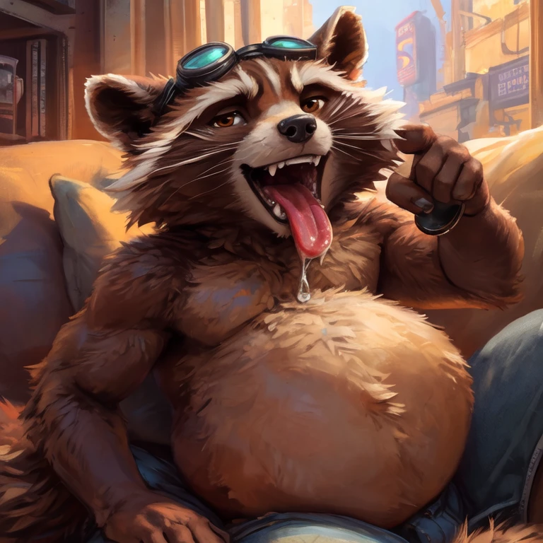 Uploaded by E621, ultra-high detailed, absurd res, RAW photo, (by thesecretcaves, by canson, by tcw), by oreocakes, by garnetto,(sharp focus:1),(rocket raccoon:1.3), furry, (fluffy fur), (neck tuft), beautiful cel shading, brown eyes, cinematic, detailed eyes, detailed irises, male focus,(handsome face:1.4), (wearing cyberpunk sci-fi goggles:1.3), (shirtless), (brown eyes:1.5), male focus, (detailed eyes), (detailed irises), (solo:1.3), ((perfect anatomy:1)), ((looking at viewer:1.5)), (smug grin), smug smile, view to viewer, (three quarter view:1.3), mouth open tongue out belching in pleasure, {(very large round belly), (feet forward), (looking at viewer)} ((beautiful) eyes: 1.1), (detailed eyes: 1.1), (detailed), good anatomy, detailed face, (by Kenket), by Ross Tran, by Michael & Inessa Garmash, by Pino Daeni, by Kiguri, by Alena Aenami, by Ruan Jia {(viewer looking into mouth), (close-up of mouth), (looking at viewer)}, (wide open mouth), (tons of spit and drool), (can see in mouth), (can see back of throat), (mouth focus), (pointing finger into mouth:1.3), {(on bed), (viewer looking into mouth), (looking at viewer)}, (wide open mouth), (by by cutesexyrobutts, by darkgem, by zackary911, (by by singafurian, by daftpatriot, sassy, detailed face, handsome, sitting with feet up , face, detailed mouth, stroking belly, hentai style, nsfw, show off, close up, big belly, bulging belly, squirming belly, vore, belching, bulging belly, squirming belly, vore, belching, bulging belly, (((vore))), (hyper belly), obese, chubby body, protuberance of a face on the belly, scream of help, vore belly, big belly, high quality, male vore, vore, big belly, burping, belly bulge, horny expression, massive belly, extremely large belly, belly effects, vore, belly bulges, burp, gripping belly, by bruteandbrawn, by personalami, by kenket, (sketch lines, colored sketch), volumetric lighting, dynamic light, full body, intricate details, absurd res, 8k, the best quality