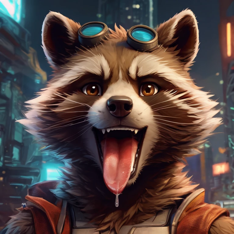 Uploaded by E621, ultra-high detailed, absurd res, RAW photo, (by thesecretcaves, by canson, by tcw), by oreocakes, by garnetto,(sharp focus:1),(rocket raccoon:1.3), furry, (fluffy fur), (neck tuft), beautiful cel shading, brown eyes, cinematic, detailed eyes, detailed irises, male focus,(handsome face:1.4), (wearing cyberpunk sci-fi goggles:1.3), (shirtless), (brown eyes:1.5), male focus, (detailed eyes), (detailed irises), (solo:1.3), ((perfect anatomy:1)), ((looking at viewer:1.5)), (smug grin), smug smile, view to viewer, perspective, finely detailed paws, mouth open tongue, (pov: looking into mouth), (looking at viewer)} ((beautiful) eyes: 1.1), (detailed eyes: 1.1), (detailed), good anatomy, detailed face, {(on bed), (mouth open very wide), (looking at viewer)}, (wide open mouth), (tons of spit and drool), (can see in mouth), (can see back of throat), (mouth focus: 1.3), (extreme close-up of mouth), (mouth yawning wide open), (light glow in back of mouth), (looming over), [background; (bedroom), (candles), (ambient lighting)] (best quality,4k,8k,highres,masterpiece:1.2), (ultra-detailed), (realistic,photorealistic,photo-realistic:1.37), nsfw, about to eat viewer, vore