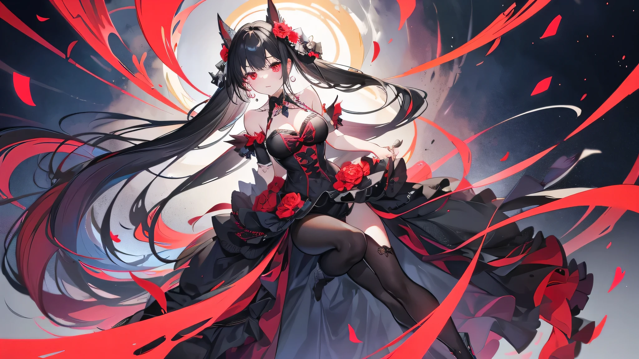 Exquisite eyes),(Clear and beautiful eyes:1.61),masterpiece, 1 young girl,(Black clothes and some red gems), Black long hair, (She has a huge red gem on her chest), Good Hand,((The Havoc of StarCraft)),full-body shot,Fighting Stance,(Red Eyes:1.466),short and small,(Very big breasts:1.35),(Pretty Face),(full-body shot:1.33),Beautiful hands