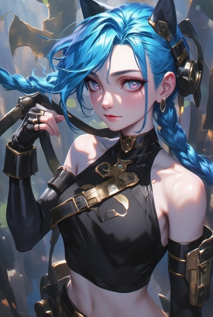 リーグオブレジェンドのJinxの前を通る黒猫, black cat walks 、Jinx, League of Legends ,JinxLol、 Details、masterpiece、 high quality、 Hi-Res