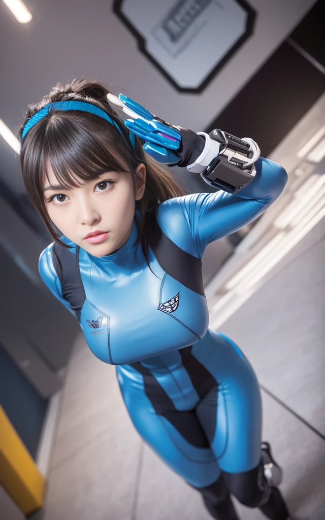 ((Best Quality)), ((masutepiece)), (Detailed: 1.4), (Absurd), Caucasian female fighter pilot ready for war, front walking, muscular sculptural body defined, Closed mouth, muscular body covered by technological clothing, Neon Genesis Evangelion Suit, Cyberpunk, generous neckline,  ((perfect large breasts)), (blue eyes without pupils), long manga-style eyelashes, close to real, Crazy face, Sexy Pose, Centered, scale to fit the dimensions, nffsw (High dynamic range),Ray tracing,Hyper-Resolution,Unreal 5,Subsurface Dispersion, PBR Texture, Post-processing, Anisotropy Filtering, depth of fields,  Maximum clarity and sharpness, Multilayer textures, Surface Shading, accurate simulation of light and material interactions, Perfect proportions, thirds rule, top-quality, in 8K, ultra-detailliert, Being on the roof of a skyscraper, Smooth bodysuit, zero suit