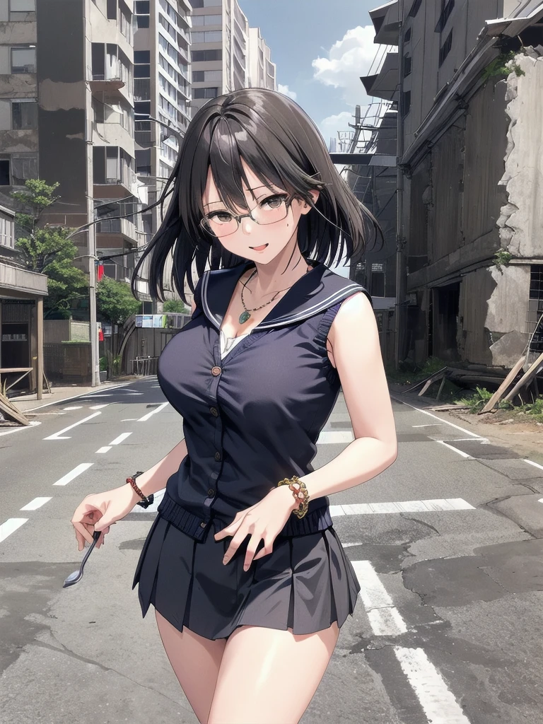     mature woman is open in millimeters  ,   お寺のBig Breasts,  school uniform,  sailor suit, high school girl,    Cardigans   ,   cosplay, Big Breasts,        open your chest wide        , ,(     miniskirt length  :1.3),  (グレーの   フロントクロージャー付き Cardigans   ),  sleeveless high neck top for viewers who place their hands behind the ground , No pants,(    sweated , shiny skin:1.1), (Ruins:1.2),      outdoor     ,sunlight, Spotlight effect,Dark Skies,Strong winds,(    High image quality,      high quality:1.1),      complicated details ,         Movie Writing   ,      1 girl,(,  Because she's embarrassed ),(     necklace     ,      Bracelets),(Remoteプレイ:1.2), (Remote_vibration:1.2), (( hand:1.3))、   Dynamic pose of a ladle holding a ladle  ,Glasses