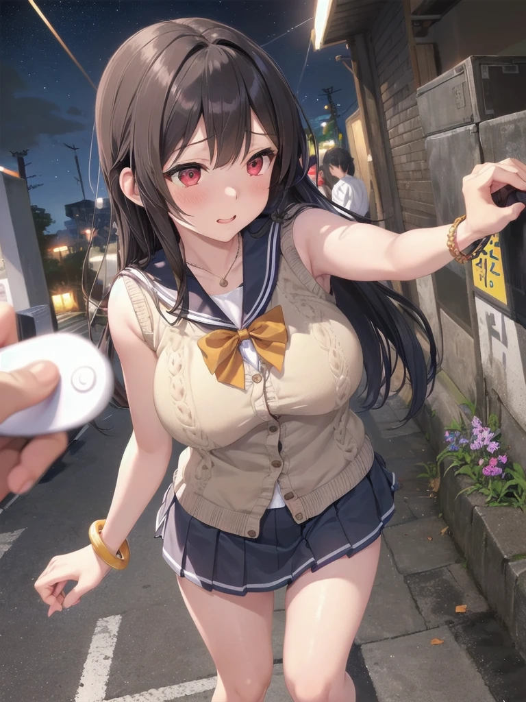     mature woman is open in millimeters  ,   お寺のBig Breasts,  school uniform,  sailor suit, high school girl,    Cardigans   ,   cosplay, Big Breasts,        open your chest wide        , ,(     miniskirt length  :1.3),  (グレーの   フロントクロージャー付き Cardigans   ),  sleeveless high neck top for viewers who place their hands behind the ground , No pants,(    sweated , shiny skin:1.1), (Ruins:1.2),      outdoor     ,sunlight, Spotlight effect,Dark Skies,Strong winds,(    High image quality,      high quality:1.1),      complicated details ,         Movie Writing   ,      1 girl,(,  Because she's embarrassed ),(     necklace     ,      Bracelets),(Remoteプレイ:1.2), (Remote_vibration:1.2), (( hand:1.3))、   Dynamic pose of a ladle holding a ladle  ,