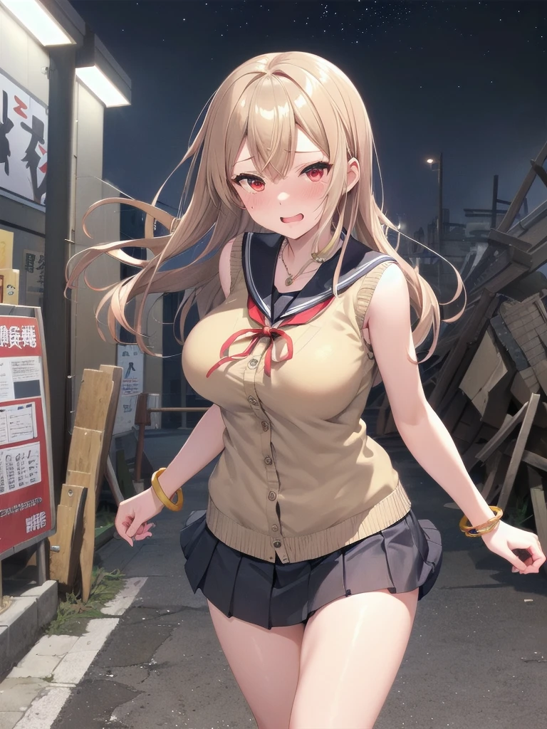     mature woman is open in millimeters  ,   お寺のBig Breasts,  school uniform,  sailor suit, high school girl,    Cardigans   ,   cosplay, Big Breasts,        open your chest wide        , ,(     miniskirt length  :1.3),  (グレーの   フロントクロージャー付き Cardigans   ),  sleeveless high neck top for viewers who place their hands behind the ground , No pants,(    sweated , shiny skin:1.1), (Ruins:1.2),      outdoor     ,sunlight, Spotlight effect,Dark Skies,Strong winds,(    High image quality,      high quality:1.1),      complicated details ,         Movie Writing   ,      1 girl,(,  Because she's embarrassed ),(     necklace     ,      Bracelets),(Remoteプレイ:1.2), (Remote_vibration:1.2), (( hand:1.3))、   Dynamic pose of a ladle holding a ladle  ,