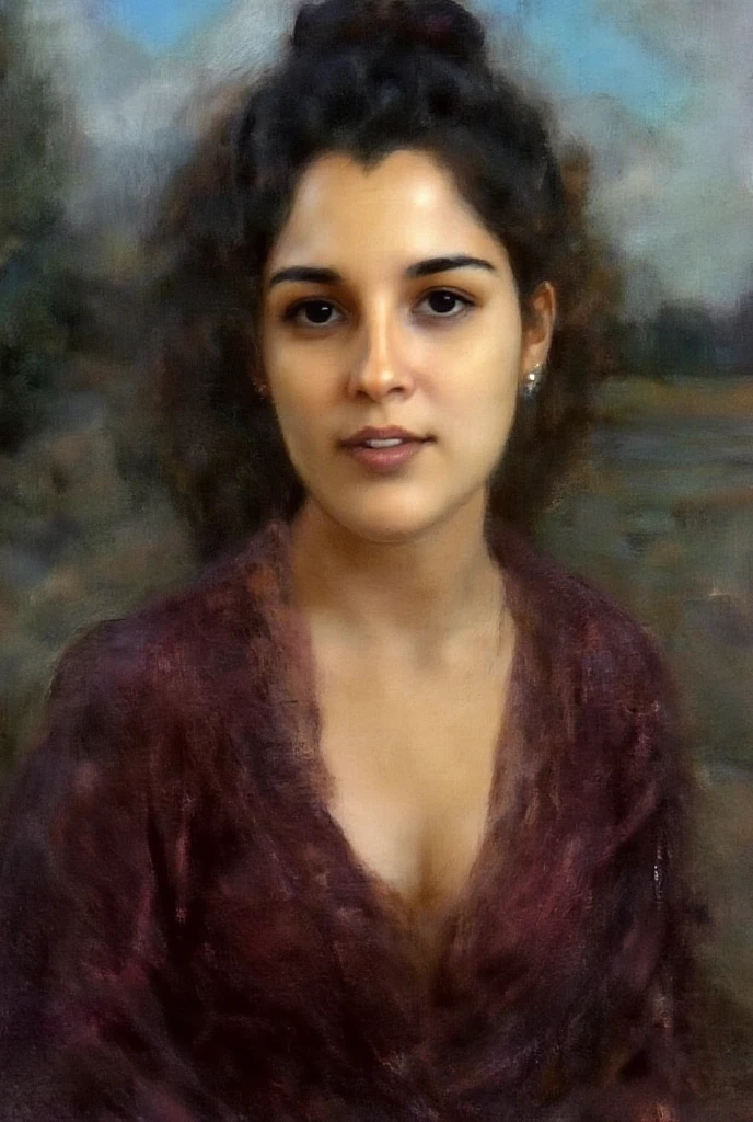 realistic portrait of a powerful woman, highly detailed female face, beautiful detailed eyes, beautiful detailed lips, extremely detailed eyes and face, long eyelashes, imposing expression, confident pose, dramatic lighting, cinematic composition, vibrant colors, oil painting, masterpiece, best quality, 8k, photorealistic, ultra-detailed, professional, vivid colors, studio lighting