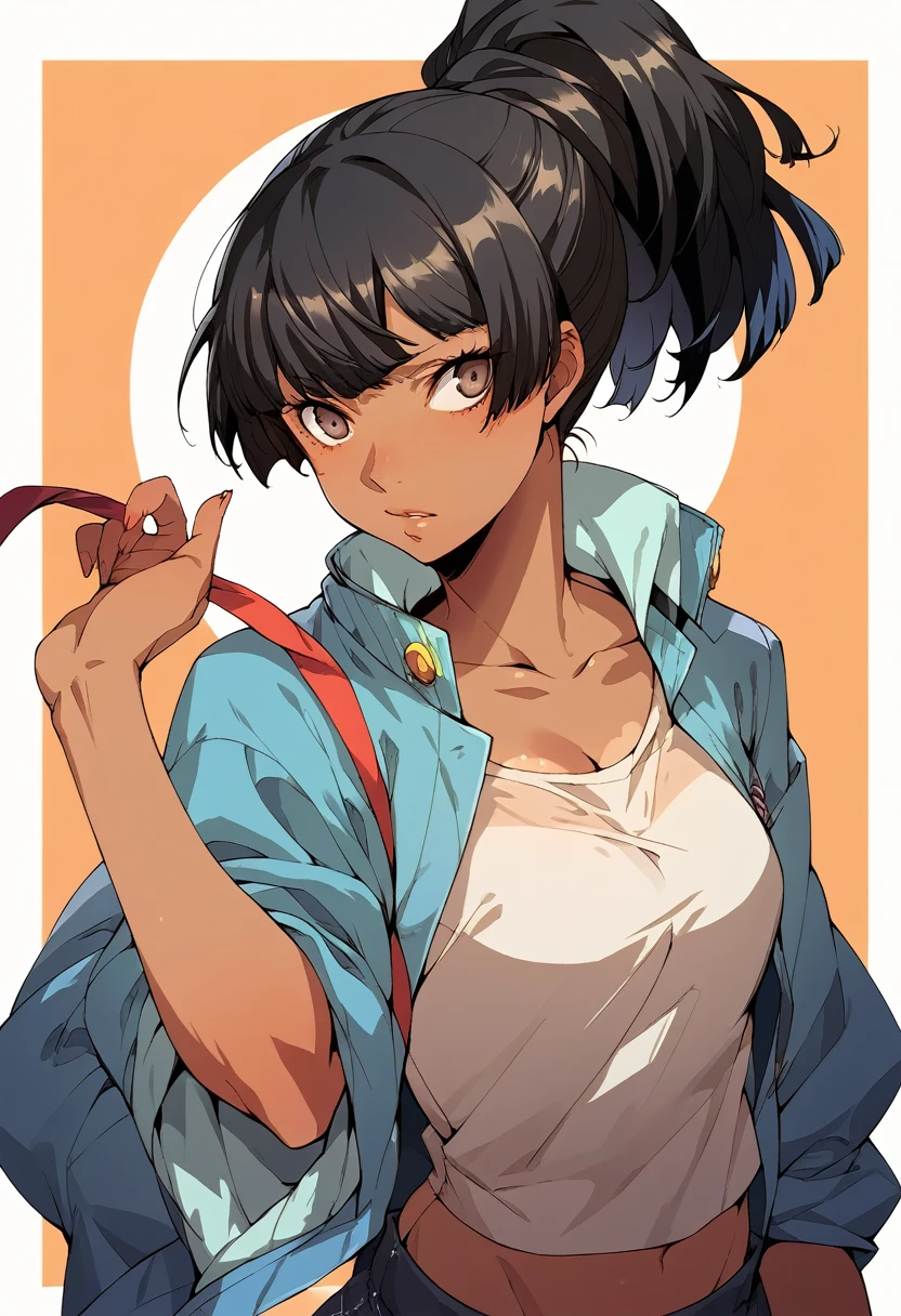 Yuko Nishiwaki student, Ponytail black hair, Tanned