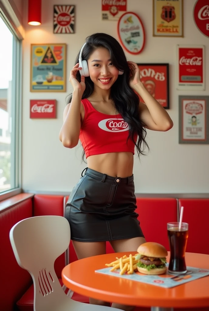 1 sexy woman in underwear eating french fries at McDonald