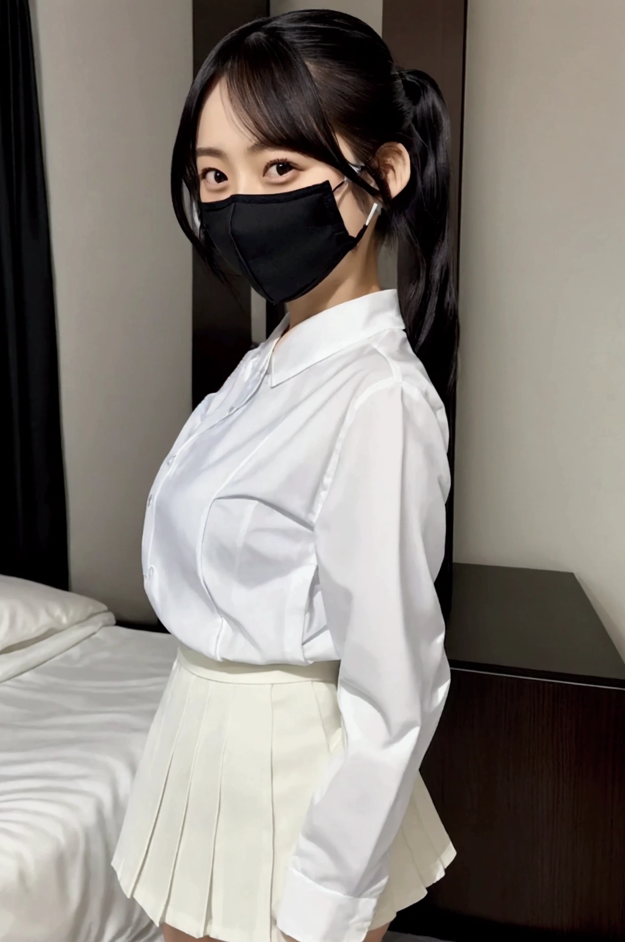 Urzan-6500-v1.1, (Raw photo:1.2), (Photorealistic:1.4), Beautiful detailed girl, Very detailed目と顔, Beautiful and fine details, Ridiculous, unbelievable Ridiculous, Large file size, Ultra-detailed, High resolution, Very detailed, Highest quality, masterpiece, Awareness-raising, Very detailed,  Unite, Highest quality, HVery detailed ticker uniform 8K wallpaper, Light on the face、Light、((Dynamic Pose)))、(Camel Toe), (Huge boobs)、((Wet with sweat:1.2)), ((Black Mask)),