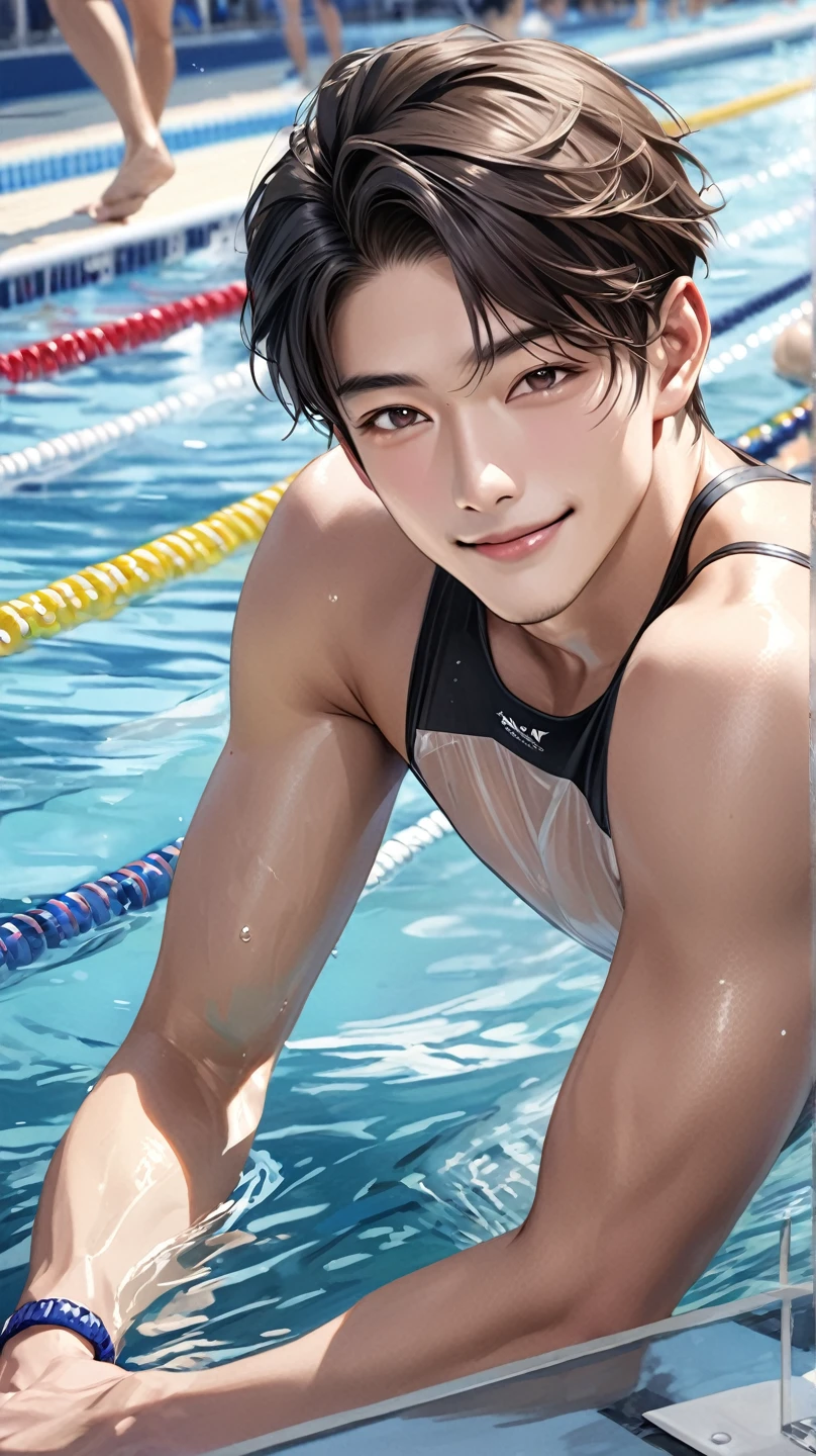 Two boys，swimmingpool，charming body