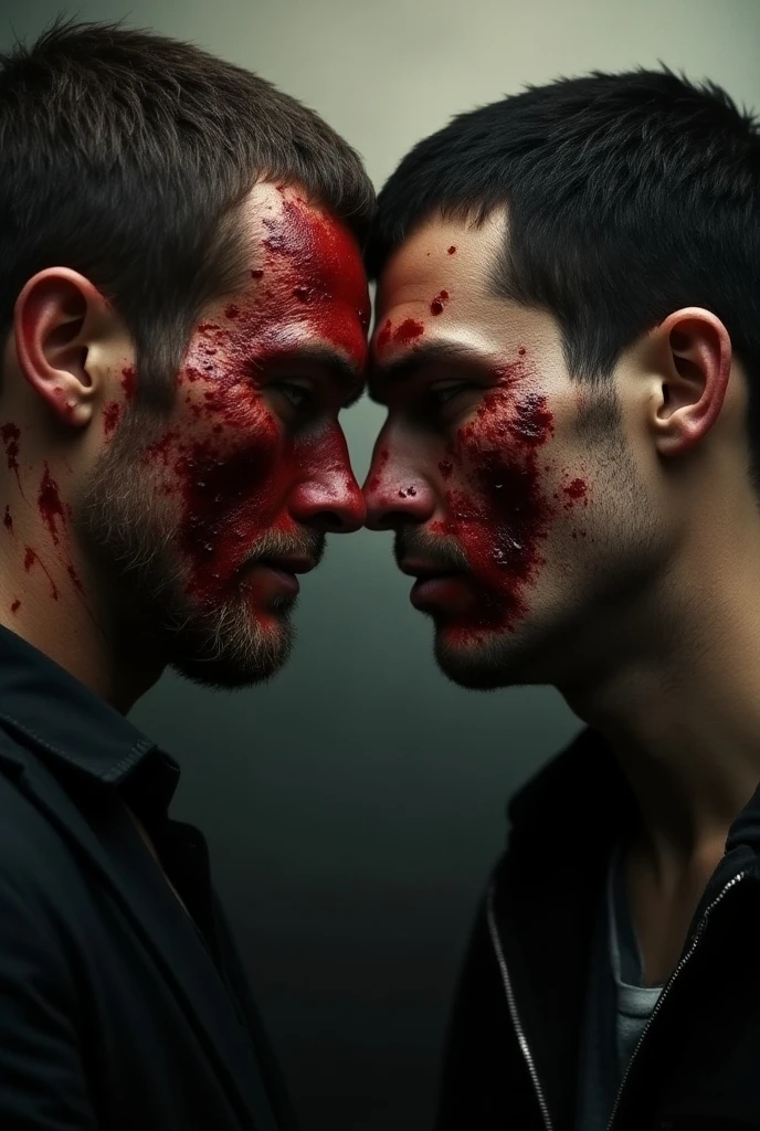Men fighting and drawing blood from their faces