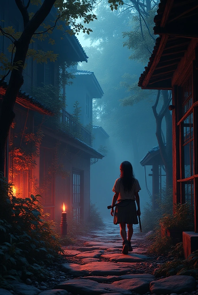 A beautiful detailed triptych, hyperrealistic manga RPG style, vibrant colors, highly detailed characters reminiscent of Sweet Home, intricate horror backgrounds, dramatic lighting, masterful composition, photorealistic render, cinematic atmosphere