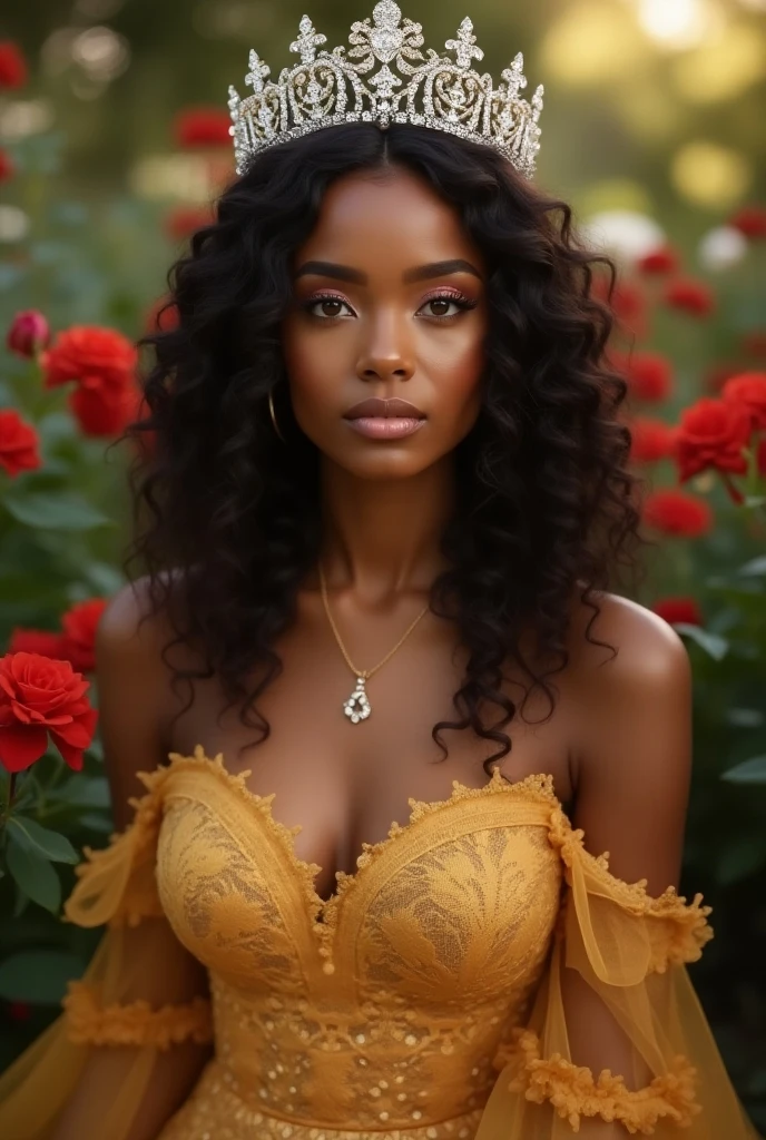 Beautiful and sexy black girl in floral décor