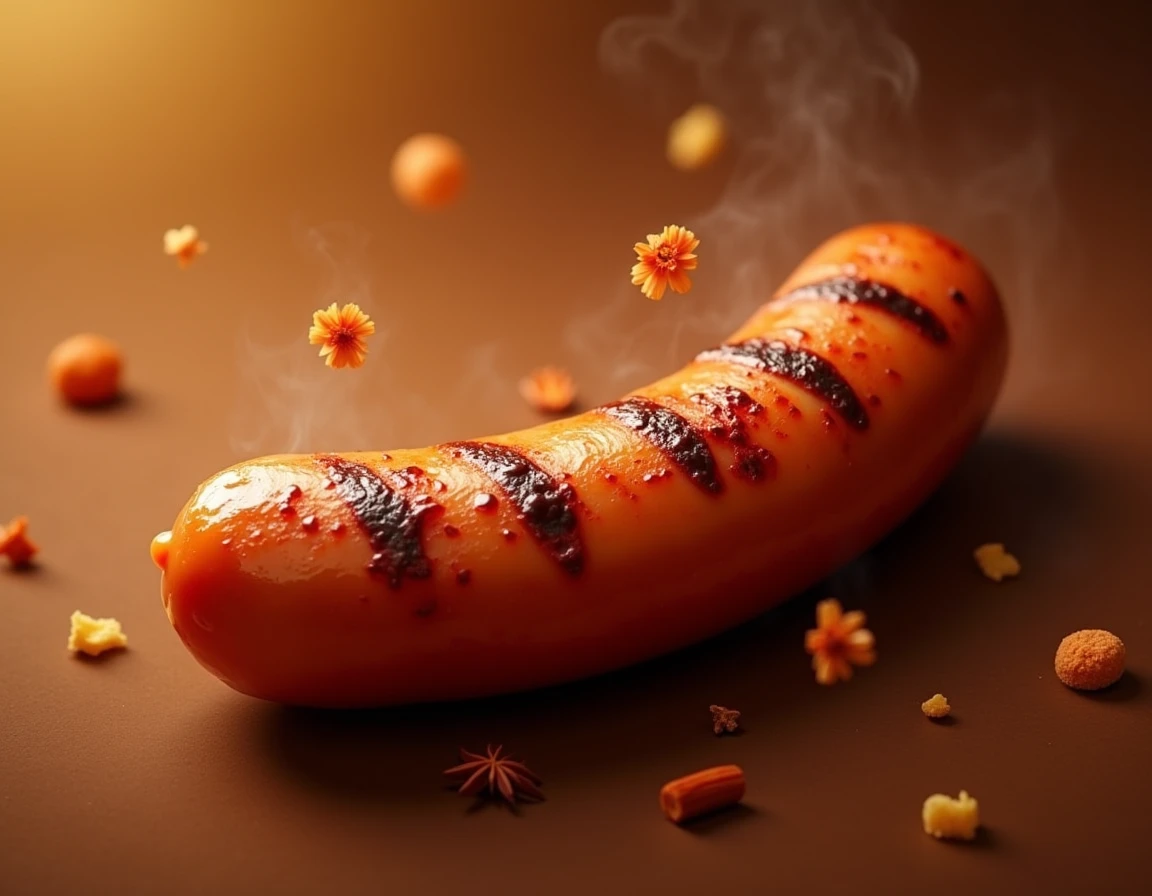 A SAUSAGE falling into juicy pieces., tasty, hot, promotional photo, intricate details, HDR, cinematographic, Adobe Lightroom, Very detailed
