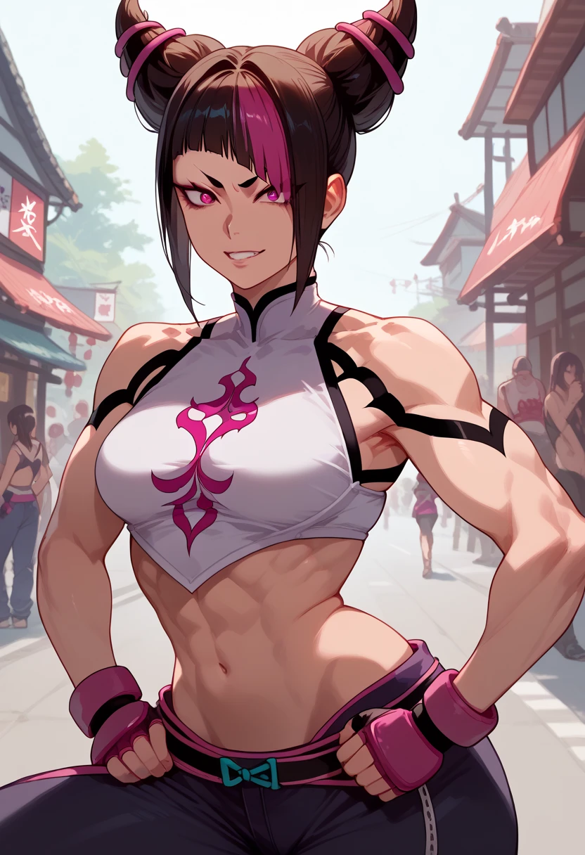 Street Fighter Juri Han 、 masturbating while rubbing a woman's chest、 wearing clothes、 lots of sweat、A lot of juice、Lots of drooling、Almost exposed erotic clothes