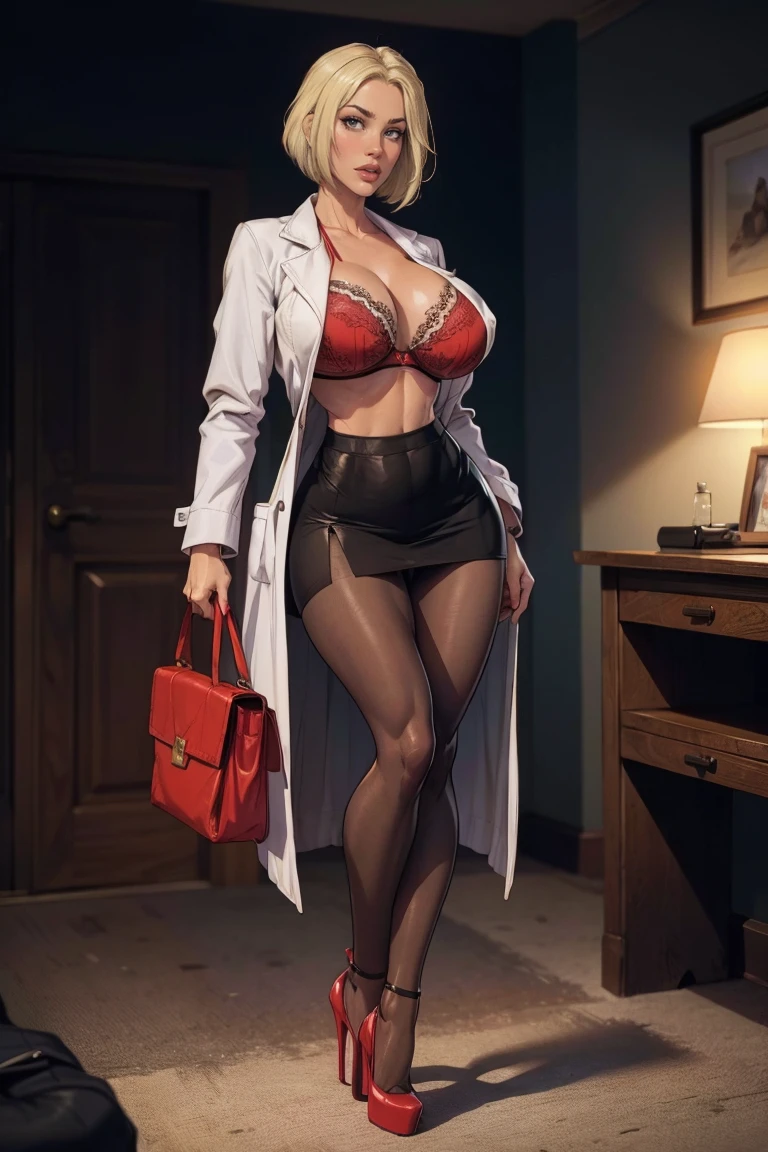 (ultra realistic,32k, masterpiece:1.2),(high detailed skin:1.1),( high quality:1.1),
<lora:OGT_Delilah_Uzal-v1:0.8>Delilah Uzal, raised eyebrow,1girl, solo, thighhighs, glasses, breasts, jewelry, cleavage, earrings, long hair, dark skin, labcoat, dark-skinned female, zettai ryouiki, green eyes, dress, grey hair, skirt,,fighting stance pose, huge breast,large breast,<lora:add_detail:0.76>,
(ambient lighting:1.1),