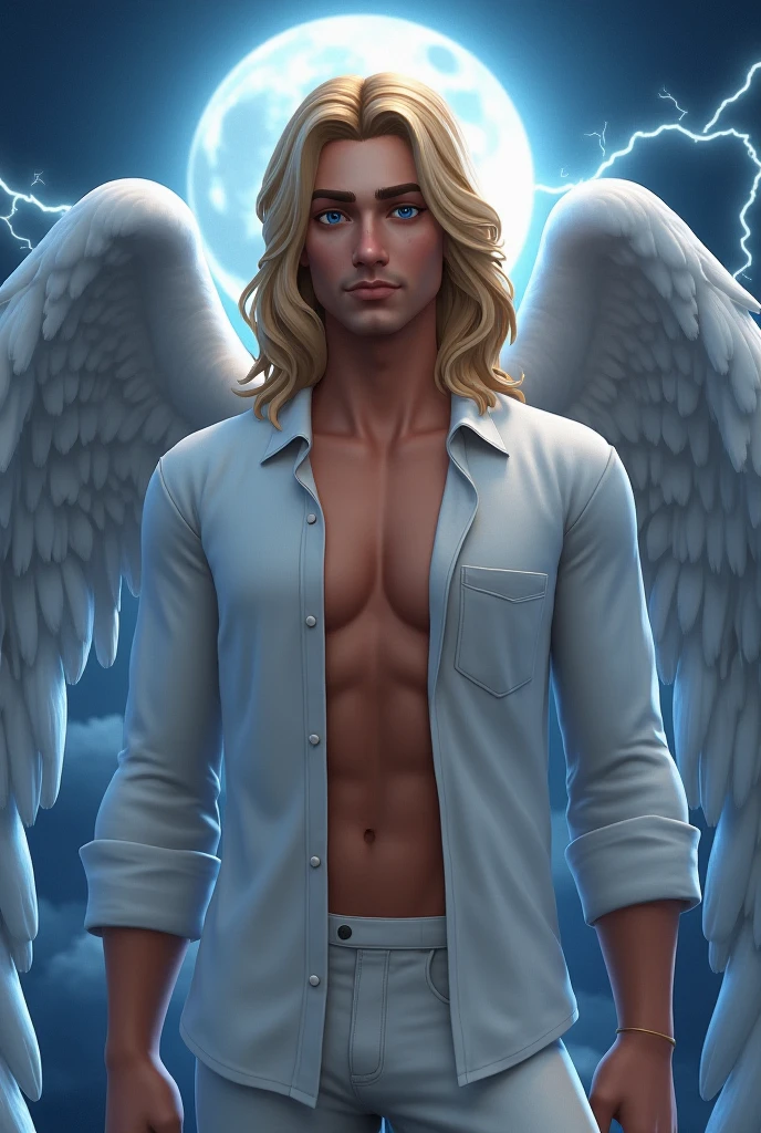 looking into camera, best quality, masterpiece, upper body, bright highlights, (extremely detailed CG unity 8k wallpaper), handsome young man, angelic wings, halo, (male, man), messy hair, short hair, serious, dramatic pose, cinematic lighting, photorealistic, dynamic pose, sharp-focus, 80s fantasy art, (photorealistic:1.4), (masterpiece, finely detailed beautiful eyes: 1.2), masterpiece*portrait, realistic, 3d face, glowing eyes, blonde hair, 1920s plunging neckline dress