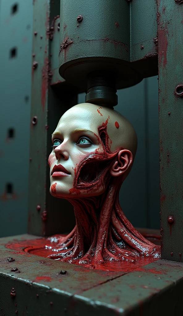 They melt ceramic on a woman's face to forcibly turn her into a human doll, stuff her with filling and put a pair of glass eyes on her, finally putting her in a machine. 