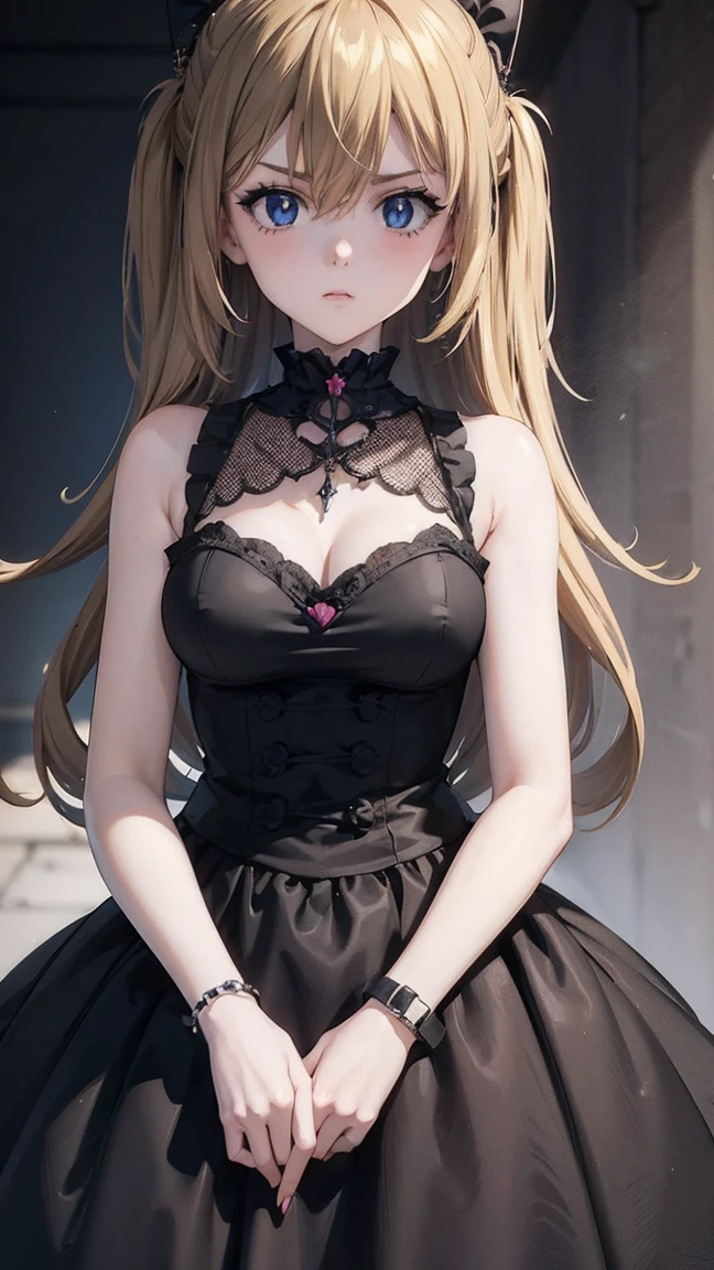 (Best Quality,masterpiece:1.2),(Anime Style,Comical noir style:1.1), 1 girl , Cute Style ,Adorable, very detailed eyes, face with extra detail, very fine hair ,8k,resolution, Gothic Dress,Gothic Punk