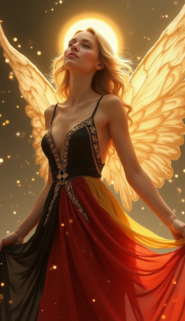 Very beautiful woman angel, German flag themed costume, Standing in front of the Brandenburg Gate