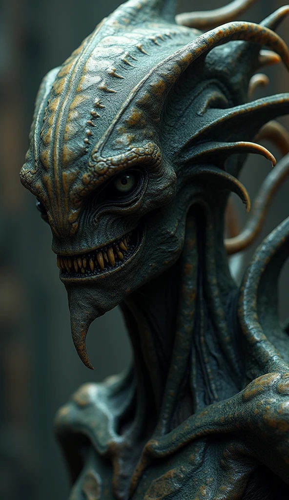 full body length shot,nerd graphite  Alien Entity,native africa slave ,azctec Finnish Lapland,Cinematic,soft colors, Technicolor,natural skin textures, hyper realism, hyper detailed,Extremely detailed,High contrast,Masterpiece,Realistic,Ultra Detailed, intricate details,realistic humid leather,extremely intricate details,Epic Realistic, cinematic style, irina yermolova,high contrast,hdr,extremely detailed, [deep night landscape],masterpiece, intricate details, eyes extremely detailed, high detailed eyes,8k resolution,retina, Nikon Z9,Korea,orc,Egypt, Pisces, transition between two art styles,full body length, Double contact, X-ray, Creative, vivid light, fantasy, Abstract, Surrealism, super detailed, high resolution,insanity national folk wear,skin  almost translucent, gothic elements,Mestichino,Light particles,chaos,starfish's leather,"(The best lighting, dark, dramatic),(alien animal half-skull fetus, Hellraiser, Scars, , poison brain, , a rat inside the head, terror.),(fish eyes, calaveras
