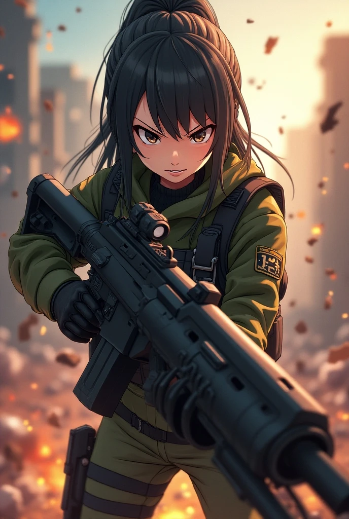 Soldat women anime big pistol big bullet fire off angry