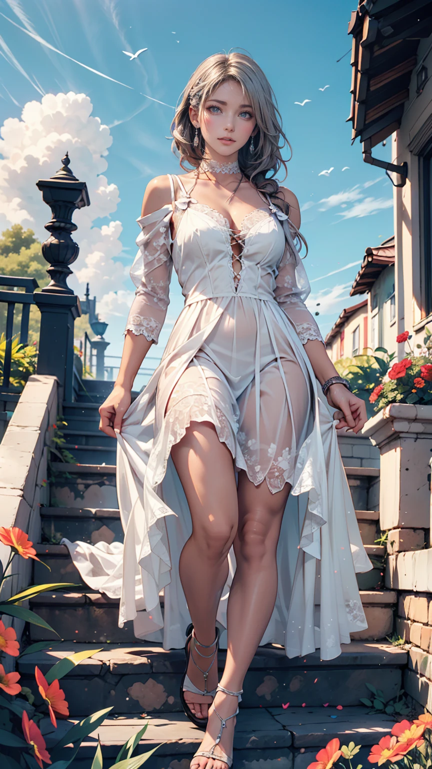 (masterpiece), best quality, expressive eyes, perfect face,young man having long legs thick thighs large hips thin and narrow weist, big large feminine breasts, wearing long flowing off shoulder dress, dragon embroidery, moon night garden flowers, very small spikey boyish haircut, boy , boy, wide hips, very wide hips, muscular body, , tugged in, very very wide hips, huge large penis_bulge, smile, big large, very wide hips, very very wide hips, boy, full body, wide very wide hips, jeans 